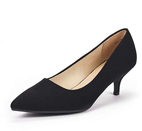 DREAM PAIRS Women's Kitten Heels Pointed Toe Dress Court Shoes Moda,Size 7.5,Black/Suede,Moda