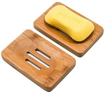 rayinblue 2 PACK Natural Wooden Bamboo Soap Dish Storage Holder Soap Holder for Bathroom Shower Soap Dish Container Hand Craft for Soap,Sponges and More