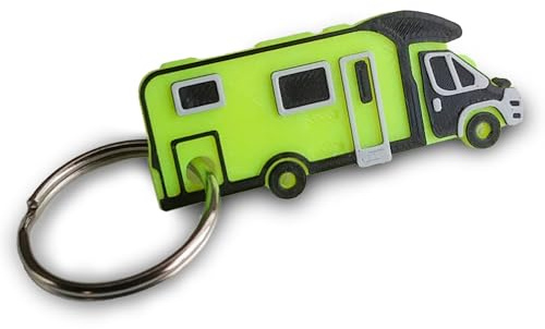 MaJoCompTec 3x Schlüsselanhänger Wohnmobil Reisemobil Kastenwagen Campingbus mit Schlüsselring vernickelt 26mm (Typ Teilintegriert Jumper, Neon Gelb)