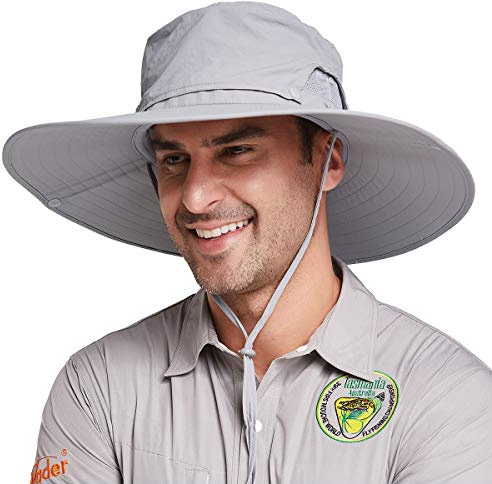 Gisdanchz Chapeau De Soleil Homme,Chapeau Anti UV Homme Femme Ete Jardinage Aventurier Randonnee Pluie Soleil Large Bord,Outdoor Safari Hat Bucket Boonie,Gris Clair
