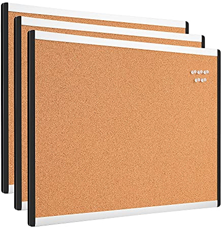Amazon Basics Cork Bulletin Board, 17 x 23, Pin Board for Office & Home, Wall Organizer with Aluminum Frame, Lightweight, Easy to Install, 3-Pack
