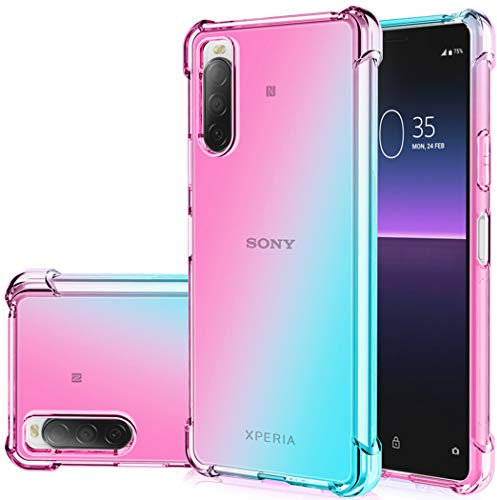 Jhxtech Schutzhülle für Xperia 10 II Hülle, Sony 10 II Hülle, Transparente süße Verlauf Handyhülle, Schlankes, kratzfestes Flexibles TPU Hülle, stoßfeste Schutzhülle für Sony Xperia 10 II rosa/grün