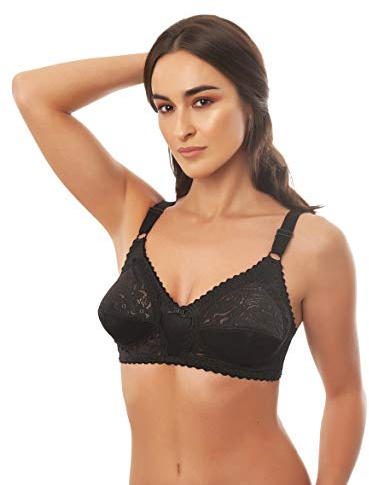 Istintiva Carmen - Sujetador sin Aros con Encaje para Pechos generosos con Alta sujeción - Copas Blandas Ligeramente Acolchadas - Negro 90C