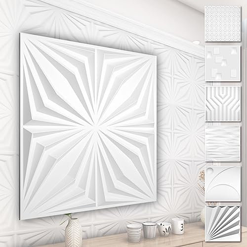 HEXIM 3D Wandpaneele, PVC Kunststoff weiß - Abstrakt Design Paneele 50x50cm Wandverkleidung (2QM HD126) Schlafzimmer Ideen Akustik