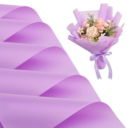 BEISHIDA 20 PCS Purple Floral Wrap Matte Floral Wrapping Paper Flower Bouquet Wrapping Paper Waterproof Wrap Craft Wrapping Paper for Bouquet Florist Supplies Wedding Floral Graduation