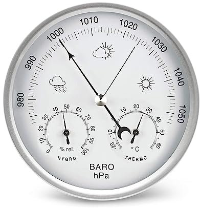 AMTAST Dial Type Barometer Thermometer Hygrometer 3 in 1 Multifunction 208mm Diameter Dial Barometric Pressure Temperature Humidity Weather Station for Indoor and Outdoor Use (AW008 Metric System)