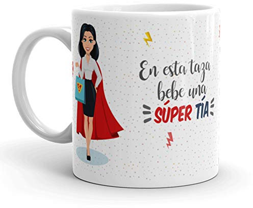 Kembilove Taza la mejor Tía del mundo – Mensaje En esta Taza Bebe una Super Tía – Regalo Mujer original – Regalos originales para Mujeres – Regalos Personalizados Originales