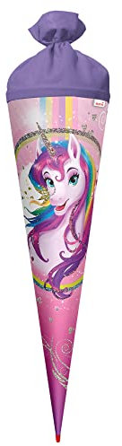 ROTH Schultüte Einhornportrait 70cm mit Glittereffekt - rund Rot(h)-Spitze Filzverschluss - Zuckertüte Einhorn Glitzer