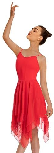 Mulnall Donne Moderno Abito Lirico Camisole Dance Costume Balletto Asimmetrico High-Low Mesh Gonnato Senza Maniche Leotard Ginnastica Body da Danza Vestito da Balletto Classica Leotard(UK23913-04-M)