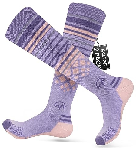 OutdoorMaster Ski Socks, Merino Wool Ski Socks for Men & Women, Thermal Winter Warm & Breathable Snowboarding Socks for Cold Weather, Over The Calf Non-Slip Cuff, Machine Washable