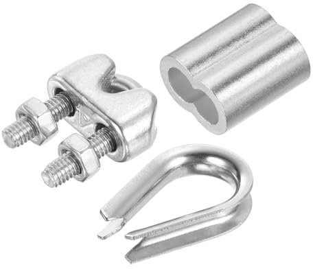 PATIKIL Wire Rope Kit, 24 Pack M4 Stainless Steel Thimbles Wire Rope Cable Clamps Aluminum Crimping Loop for 5/32 Wire Rope