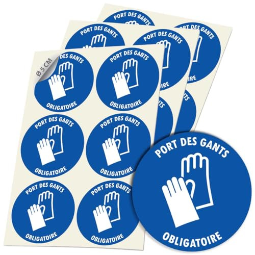 18 stickers Ø 5 cm PORT DES GANTS OBLIGATOIRE M009 autocollant