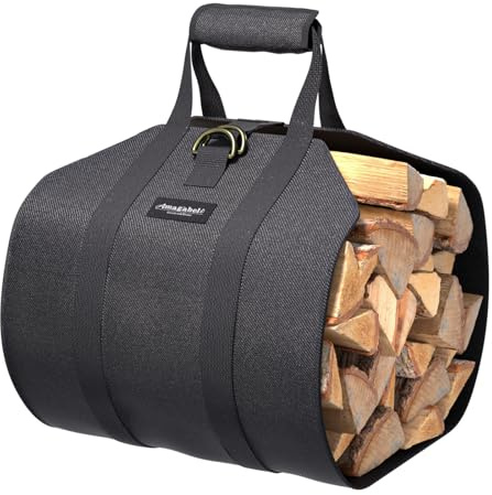 Amagabeli Firewood Carrier Waxed Canvas Log Tote Carrying Bag Heavy Duty Fire Large Wood Fireplace Carrier Bag with Handles for Camping Firewood Log Holder Wood Sling Cabin Stove Accessories Black
