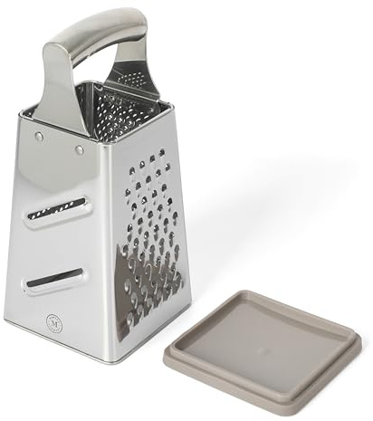 Martha Stewart Sprucedale 9.5-Inch Stainless Steel 4-Sided Box Grater – Durable Kitchen Cheese and Food Grater with Multiple Grating Surfaces