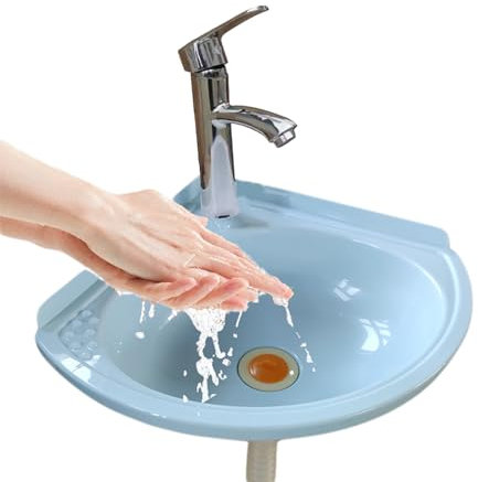 Farbwaschbecken 27.5X35X11CM Ausgussbecken aus Kunststoff Wandausgussbecken Eckwaschbecken mit Heißer und kalter Wasserhahn für Keller Waschküche Garten Camping (27.5X35X11CM A)