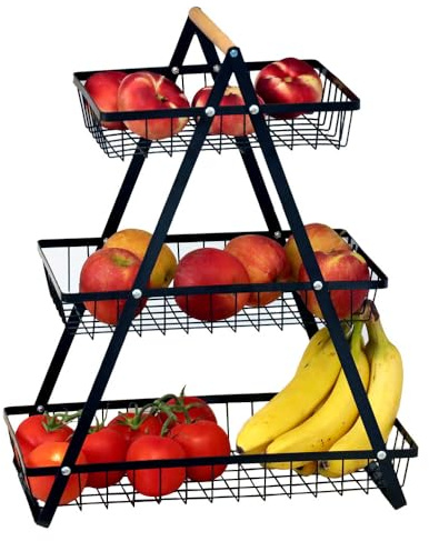 deccaro Alzata per frutta a 3 piani, nero, grande