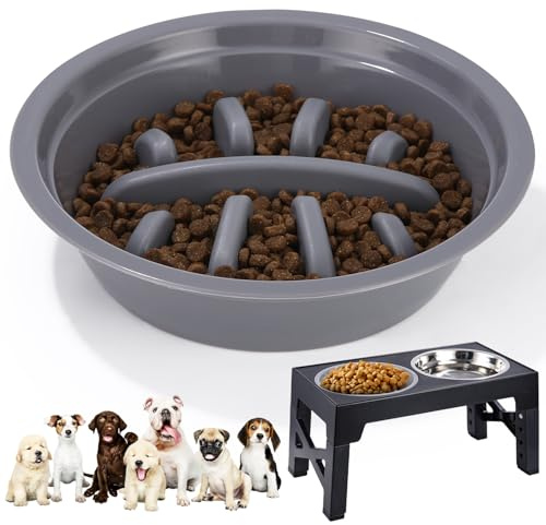 TIDEVAN Anti Schling Napf Hundenapf Futternapf Antischlingnapf Hunde, Ø 20 cm, Höhe 5 cm, Hundenapf Langsam Fressen, Ersatzteile für die Falttisch-Schwebeschale, für Katzen und Kleine Hunde (Grau)