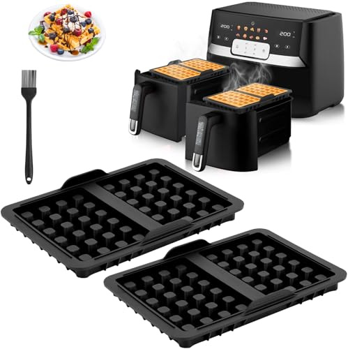 2 Stück Ninja Heißluftfritteuse Zubehör, Silikon Waffelform Kompatibel mit Ninja AF300EU, AF400EU, AF451EU, SL400EU und AF500DE, Silikon Doppelt Backschaleneinsatz, Belgische Waffeln Zubehör