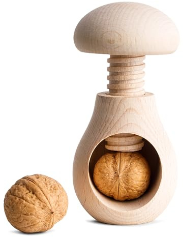 Creative Home Schiaccianoci a Forma di Fungo in Legno Naturale | Schiaccianoci in Legnio di Faggio Naturale, Solido e Utile Schiaccianoci | Apre Dado con POCA Forza | Regalo per Bambini e Anziani