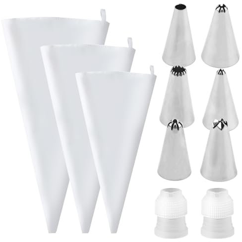 Poche à Douille Premium en Coton avec 6 Douilles en Inox, Set Pâtisserie 30/35/40 cm, Lavable au Lave Vaisselle, Accessoires Décoration Gâteaux Cupcakes Tartes