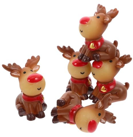 WRITWAA Christmas Reindeer Decorations Mini Resin Elk Figurines Desktop Ornaments for Home Office Xmas Party Decor Micro Landscape