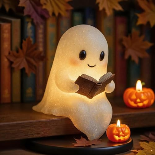 Umikk Lámpara de libro de lectura fantasma, lámpara de libro de lectura fantasma, lámpara LED de lectura fantasma, lámpara decorativa de escritorio de Halloween 3D para dormitorio, decoración de
