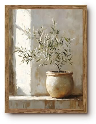 Vintage Framed Olive Tree Canvas Wall Art, Neutral Botanical Pictures Wall Decor, Rustic Potted Plant Paintings Prints, Organic Modern Farmhouse Artwork for Living Room Bedroom 8x10 Inch