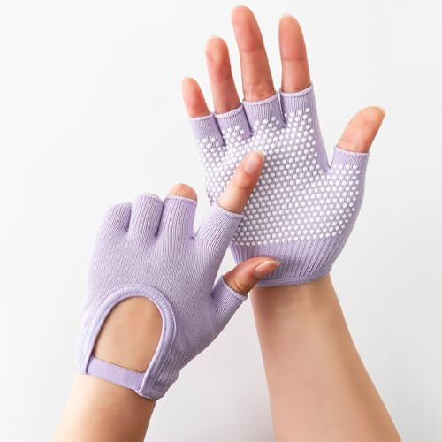 Hontaog Par de Guantes de Fitness Sin Dedos, Transpirables y Antideslizantes, Guantes de Yoga y Pilates con Puntos de Silicona, Guantes Deportivos Cómodos para Gimnasio y Entrenamiento Diario