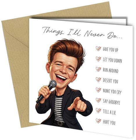 Rick Astley Funny Valentine Anniversary Greeting Card Music Inspired Humorous Design - cb039