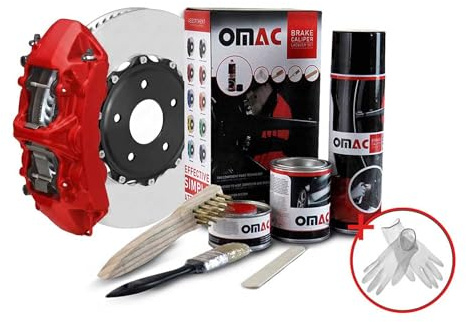 OMAC Set completo di vernice per pinza freno per auto, detergente per freni e agente indurente, resistente al calore, compatibile con 4 pinze freno, 7 pezzi