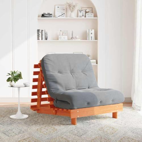 Runheo Sofá cama futón con colchón marrón, 80 x 206 x 11 cm, madera de pino maciza, plegable y ahorra espacio, con función de descanso, adecuado para salón, habitación de invitados, dormitorio y