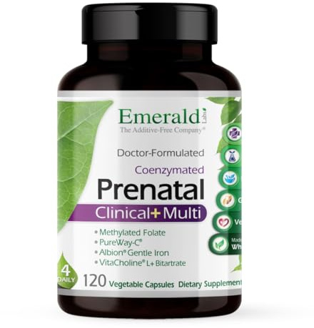 EMERALD LABS Prenatal Clinical Multi - Prenatal Multivitamin with Methylfolate, Albion Chelated Gentle Iron, Whole-Food Ingredients & More - Soy & Gluten-Free - 120 Vegetable Capsules (30-Day Supply)