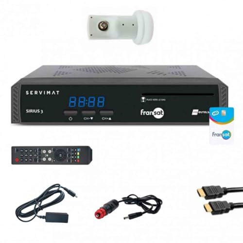 SIRIUS HD SERVIMAT Démodulateur satellite + carte Fransat + Déport IR + Cable HDMI + Cordon 12V + LNB Single Best 0,1dB HG101