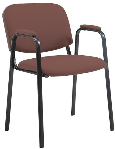 CLP Silla Apilable Ken Pro Acolchada con Reposabrazos, Silla de Conferencia de Tela Apilable, Estructura Metalica Negra Resistente hasta 150 kg, Color:marrón
