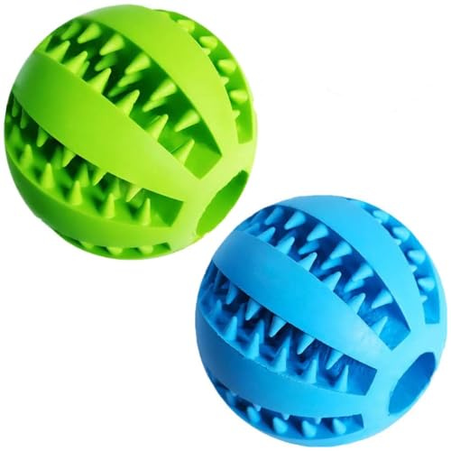 Feixun Dog Treat Toy Ball, Dog Tooth Cleaning Toy, Interactive Dog Toys(1 Green+1 Blue) 2.8 Pack of 2