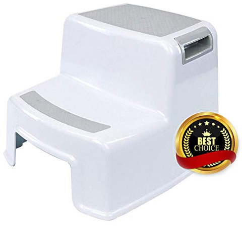 AOBETAK - Marchepied pour enfant - 2 marches - En plastique antidérapant - Pour enfant - Pour entraîneur de toilette, baignoire, brossage des dents, lavage des mains - Blanc