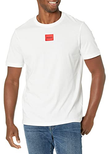 HUGO Herr ribbad rund hals normal passform center logo T-shirt, Kritvit, XXL