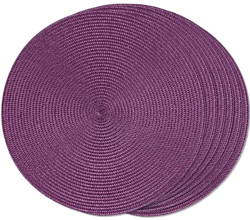 FunWheat, Platzsets, rund, geflochten, für Esstisch, waschbar, rutschfest, 38,1 cm, Violett, 6 Stück, 6 Stück