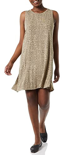 Amazon Essentials Vestido con Vuelo sin Mangas (Talla Grande Disponible) Mujer, Marrón Claro Estampado de Leopardo, L