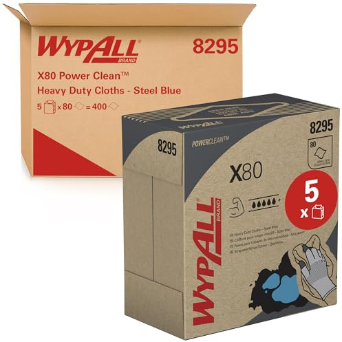 WypAll X80 Power Clean blaue Reinigungstücher 8295 – wiederverwendbare Tücher – 5 POP-UP-Boxen x 80 blaue saugfähige Tücher (insges. 400)