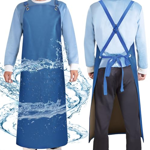 SHEOMERN Heavy Duty Vinyl Industrial Anti-Tear Apron, 43 x 26 Waterproof, Chemical Resistant, Blue, Unisex-Adults