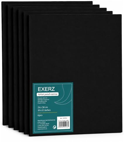 Exerz Canvaspaneler 3 mm 280 gsm 100% bomull/tom konstnär dukbräda/trippelgrundad/syrafri/medium korn - olje- och akrylmålning för konstnärer på alla nivåer (24 x 30 cm - 6-pack svart)