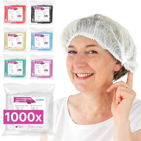 ARNOMED® Einweg Haarnetz, Einweghauben Kopf, Haube für OP, Gastronomie & Hygiene, Haarhaube Einweg, Einweg Kopfhaube, Netz für Haare, Klipphauben, Haarschutzhaube Stoff, M - 52 CM, Weiß, 1000x Stück