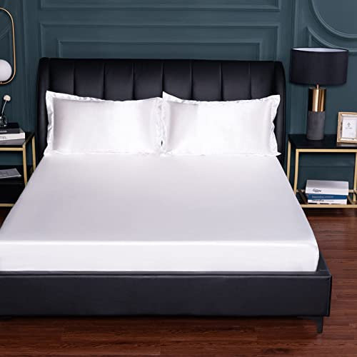 JIANINGHOME Spannbettlaken 200x220cm, Satin Bettlaken Glanz-Satin Leintuch Seide Shining Spannbetttuch Uni Spannleintuch für Hohe Matratze