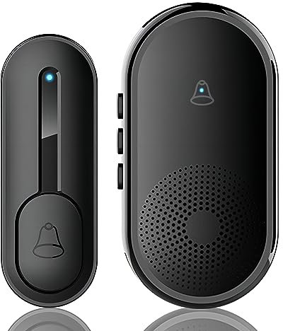 Wireless Doorbell, IP55 Waterproof Mini Door Bells Wall Plug-in Cordless Ring doorbell -1000ft Range, 55 Chimes, 5 Levels Volume, LED Indicator