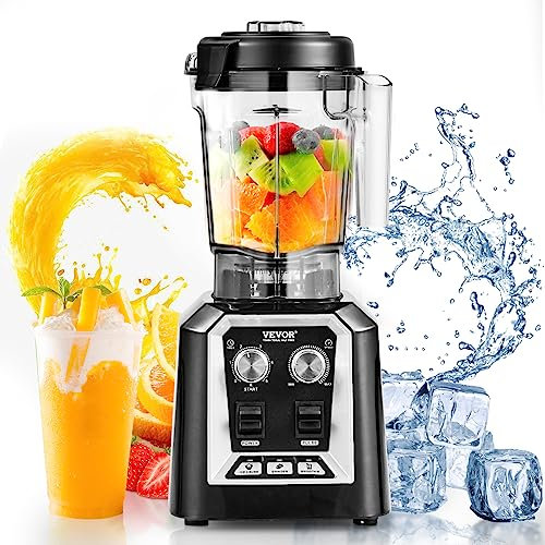 VEVOR Mixer kommerzieller Standmixer 2200 W mit Glasbehälter, Hochleistungsmixer Power Profi Mixer Küchenmixer mit 3 Funktionen, für gefrorene Getränke Shakes Smoothies und Crush Ice, schwarz