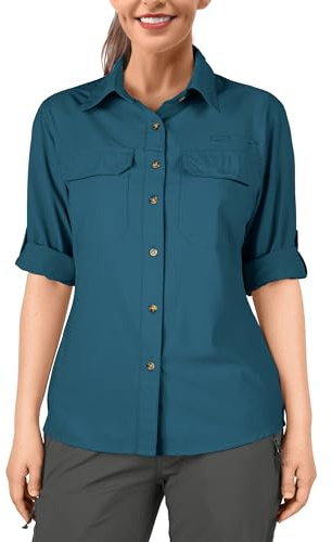 33,000ft - Camicia da donna con protezione UV UPF 50+, asciugatura rapida, casual, a maniche lunghe, funzionale, per escursionismo, pesca, safari, viaggi, golf, S