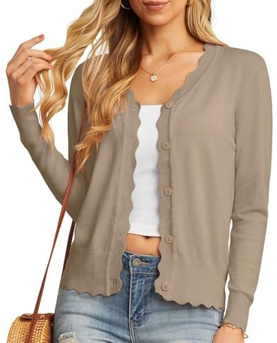 GRECERELLE Ladies Cardigan Casual Outwear Open Front Top Ladies Long Cardigans Jumper Oversized (Khaki, L)