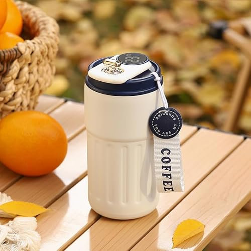 ZMHQLPDZ Taza de café de viaje a prueba de derrames de 15 onzas, vaso de café aislado inteligente para llevar, tazas de café reutilizables con tapa de sellado, tazas de viaje de café de acero (Azul)