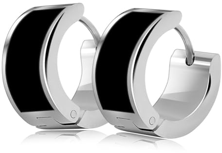 Soul-Cats 1 Pair Stainless Steel Folding Hoop Earrings Silver Black Earrings for Men and Women, Stainless Steel